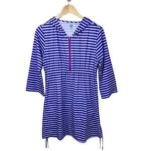 TITLE NINE Women’s Sz M Nimblene Striped Purple Half Zip Hooded Quick Dry Dress